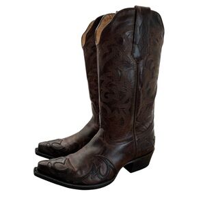 MOONSHINE SPIRIT Men’s Mad Dog Bone overlay western boots- SNIP TOE Size 9 D